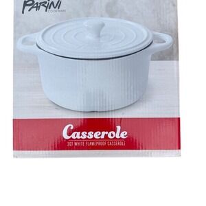 Parini 2QT White‎ Flameproof Casserole Dish with Lid